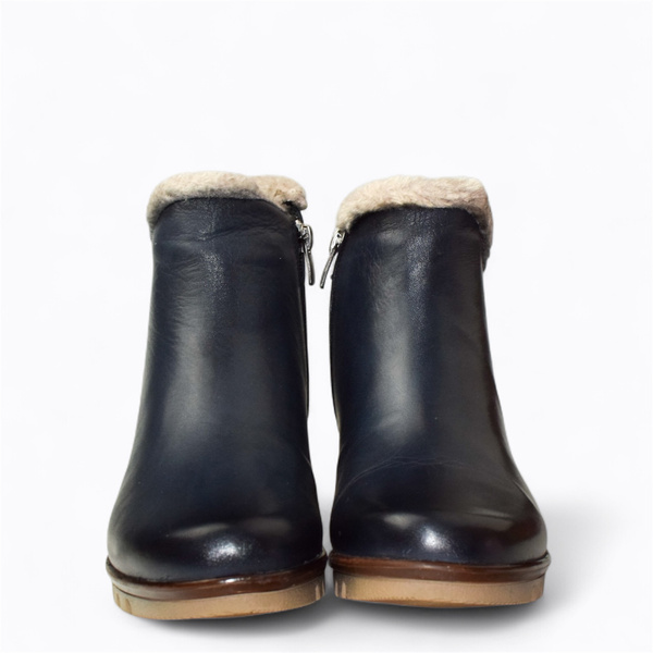 Galitia Navy Blue Leather Women's Ankle Boots