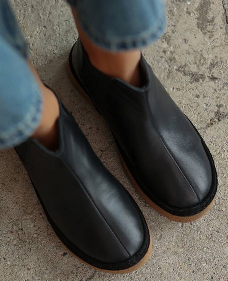 Hezmeli Women's Black Leather Ankle Boots