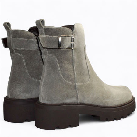 SKÓRZANE SZARE BOTKI DAMSKIE CALIRIA