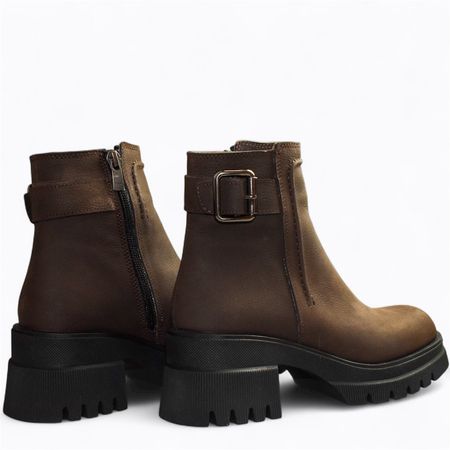 SKÓRZANE BRĄZOWE BOTKI DAMSKIE SELVIRA