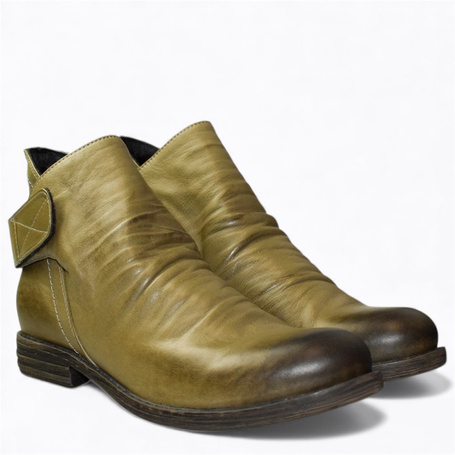 Nixoria Women's Green Leather Ankle Boots
