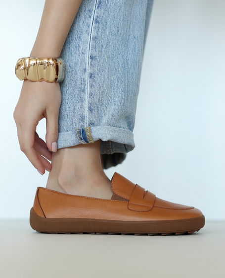 Skórzane rude półbuty damskie barefoot Fenaria