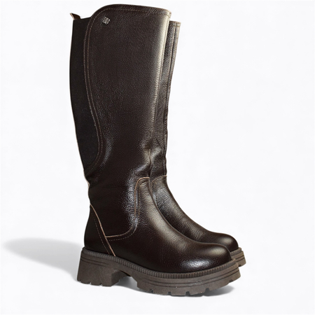 SKÓRZANE BRĄZOWE KOZAKI DAMSKIE EURIDIA