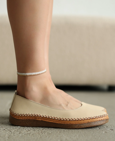 Kalipha Beige Leather Women's Ballet Flats