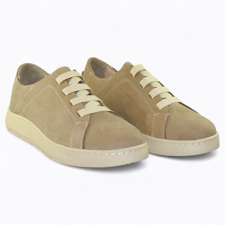 Nooria Beige Leather Women's Low-Cut Shoes