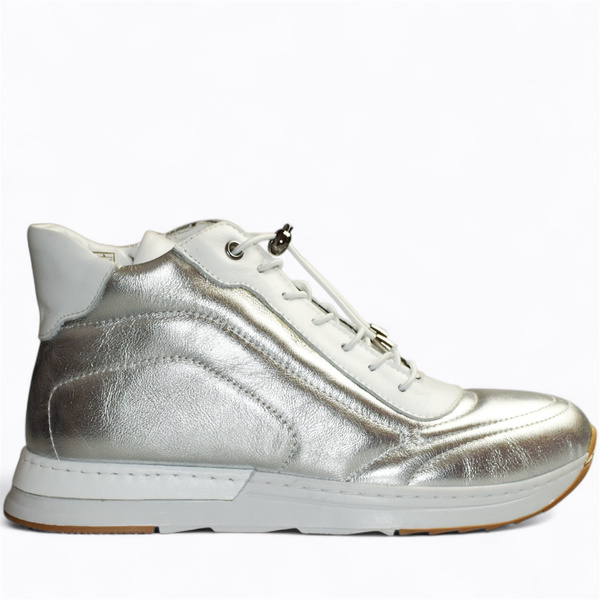 Melione Women's Leather Silver Sneakers