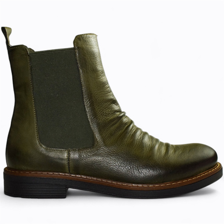 Lisavia Women's Green Leather Ankle Boots