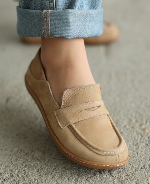 Balvori Beige Leather Women's Barefoot Shoes