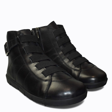 SKÓRZANE CZARNE TRZEWIKI DAMSKIE ERINDEL