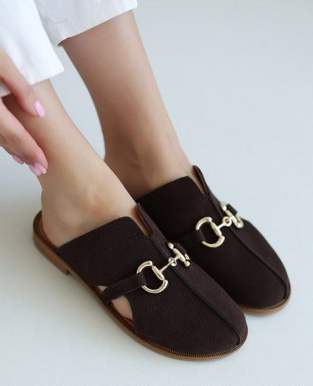 Hirlina Women's Leather Chocolate-Colored Flip-Flops
