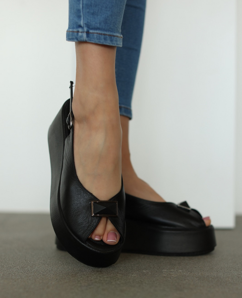 Lorella Black Leather Sandals