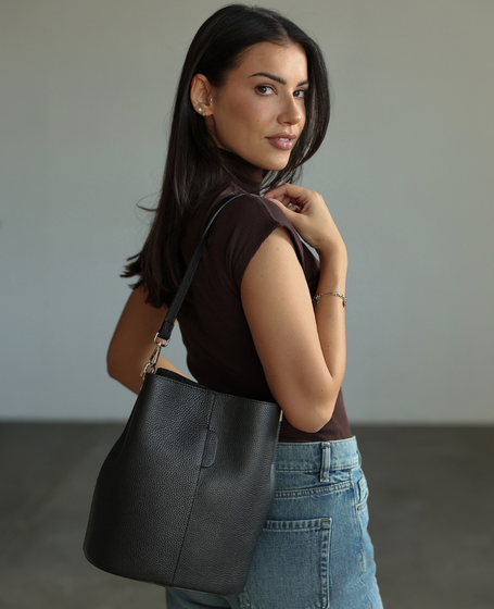Nicole XL Black - Women's Leather Tote Bag