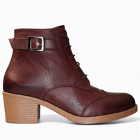 SKÓRZANE BORDOWE BOTKI DAMSKIE TRINNEL