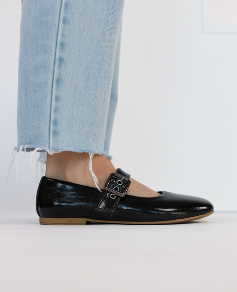 Brinexa Women's Black Leather Ballerina Flats