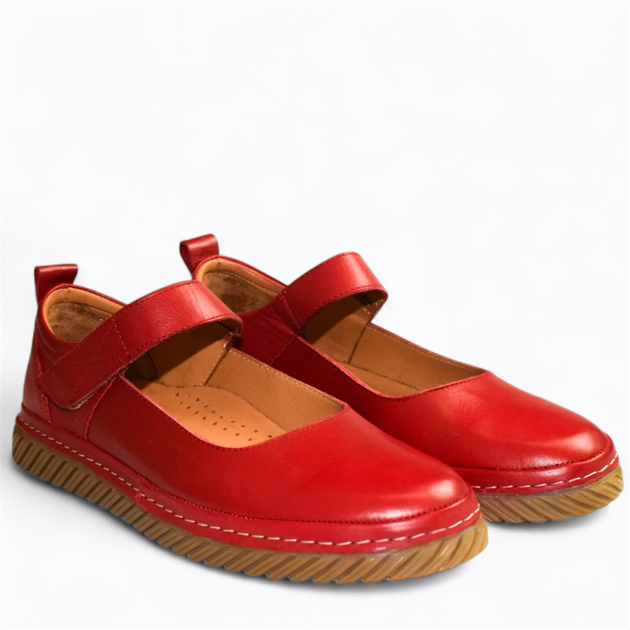 Skórzane czerwone półbuty damskie Luretia