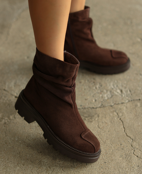 Nadiera Women's Leather Chocolate-Brown Ankle Boots