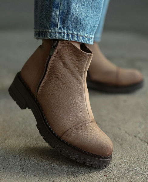 Hilenna Beige Leather Women's Ankle Boots