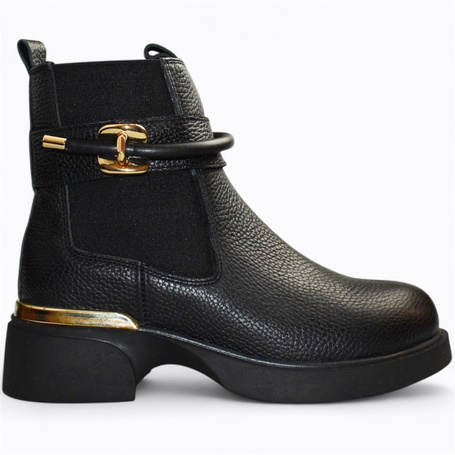 Heciria Women's Black Leather Ankle Boots