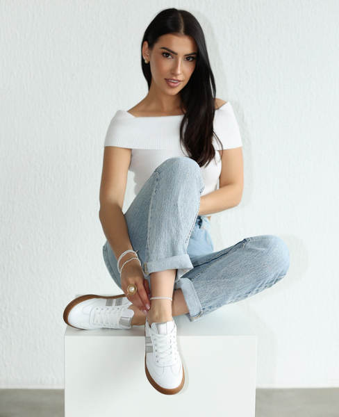 Skórzane białe sneakersy damskie Magline