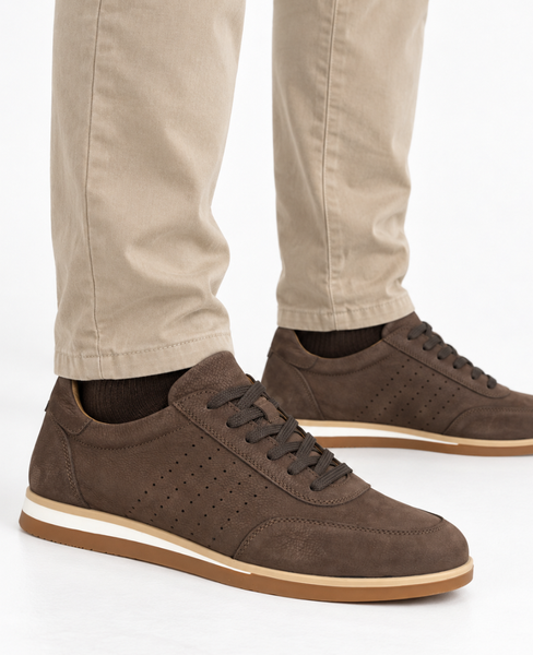 Karssen Men's Leather Chocolate-Brown Sneakers