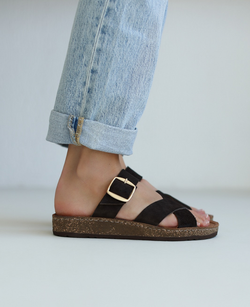 Flamita Women's Leather Chocolate-Colored Flip-Flops