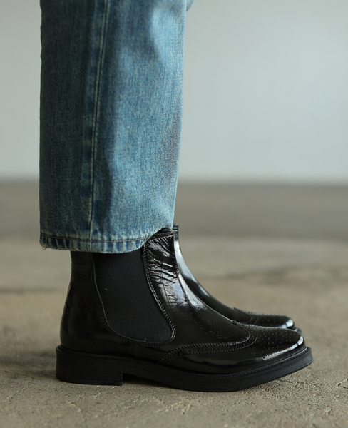 Rosavia Women's Black Leather Ankle Boots in Patent Leather