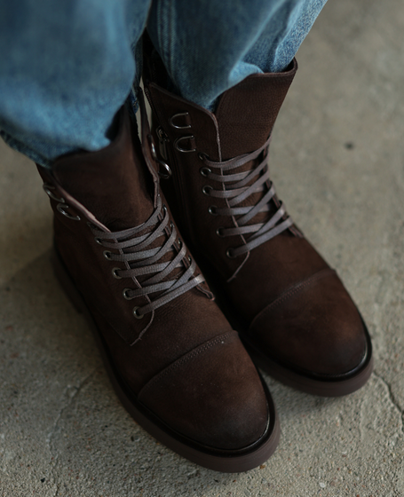 Natelie Women's Leather Chocolate-Brown Boots