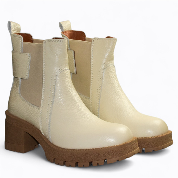 Sulemia Beige Leather Women's Ankle Boots