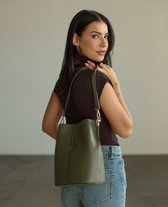 Nicole XL Olive - Women's Leather Tote Bag