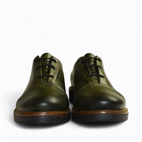 Elvisia Women's Green Leather Low-Top Shoes