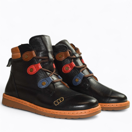 Skórzane czarne trzewiki damskie Norilen