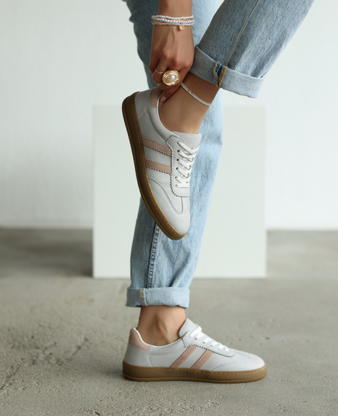 Skórzane beżowe sneakersy damskie Magline