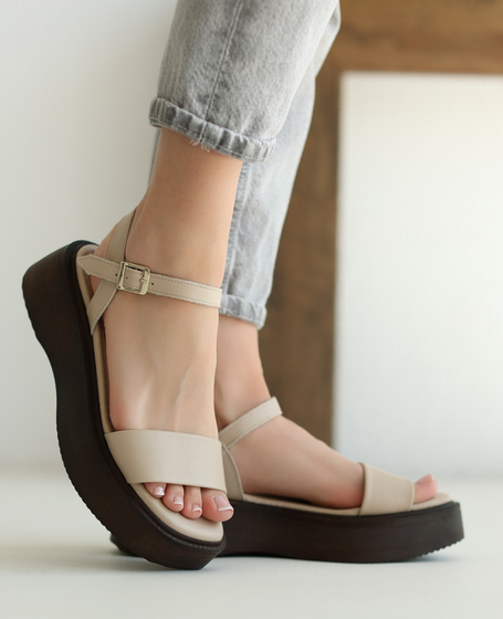 Jervila Beige Leather Women's Sandals