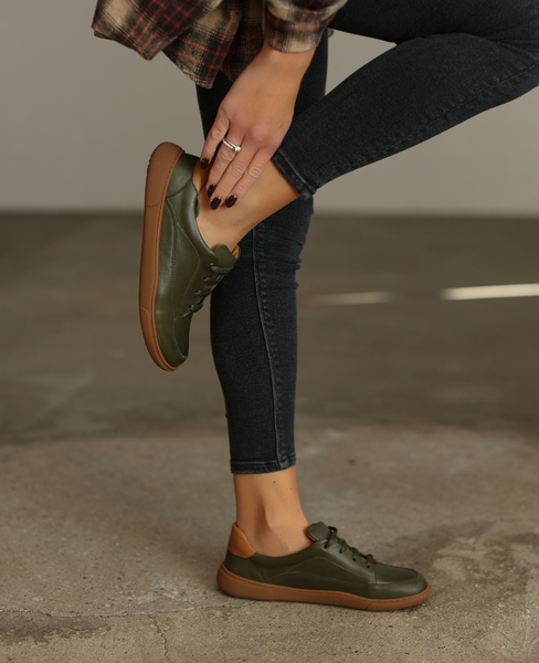 Levania Women's Olive-Colored Leather Barefoot Shoes