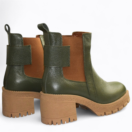 SKÓRZANE OLIWKOWE BOTKI DAMSKIE SULEMIA