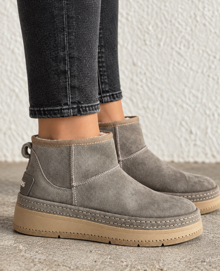 Aceveli Women's Gray Leather Snow Boots