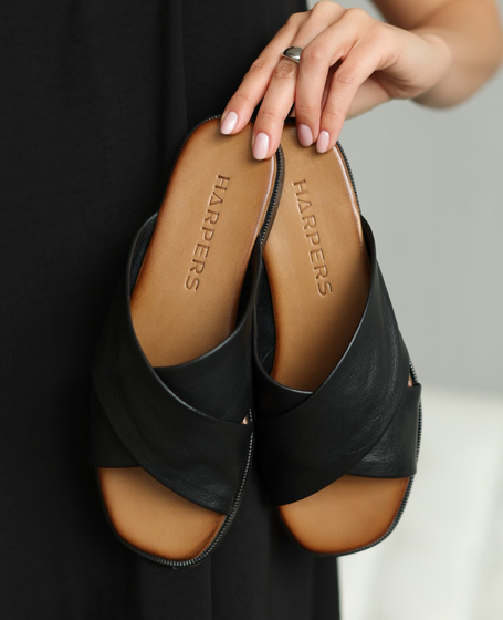 Lavoria Women's Black Leather Flip-Flops