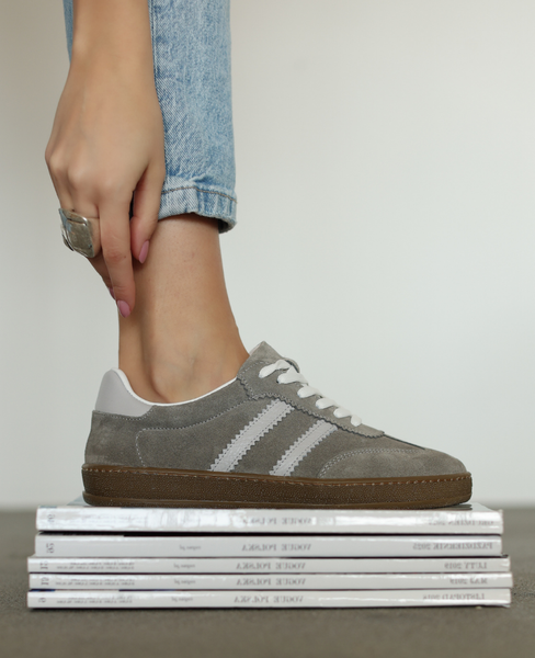 Skórzane szare sneakersy damskie Magline