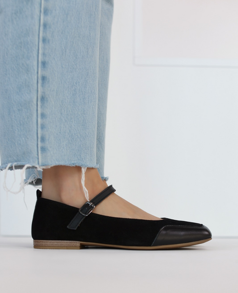 Fimelra Women's Black Leather Ballerina Flats