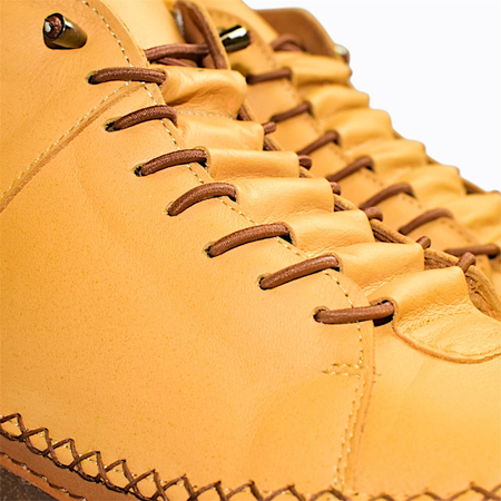 SKÓRZANE MUSZTARDOWE TRZEWIKI DAMSKIE CYRINNA