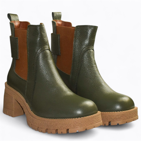 Sulemia Women's Olive Leather Ankle Boots