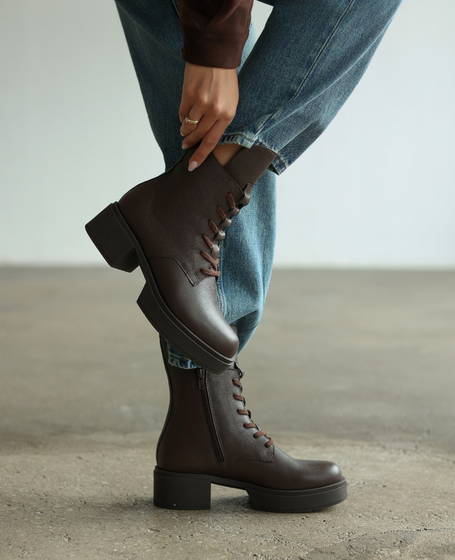 Sembeti Women's Leather Chocolate-Brown Ankle Boots