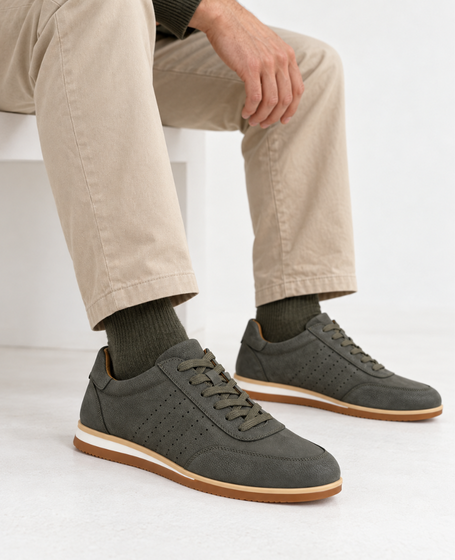 Skórzane khaki sneakersy męskie Karssen