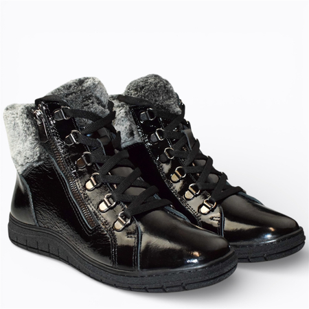 SKÓRZANE CZARNE ŚNIEGOWCE DAMSKIE OLIRITA