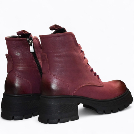 Skórzane bordowe botki damskie Genevra