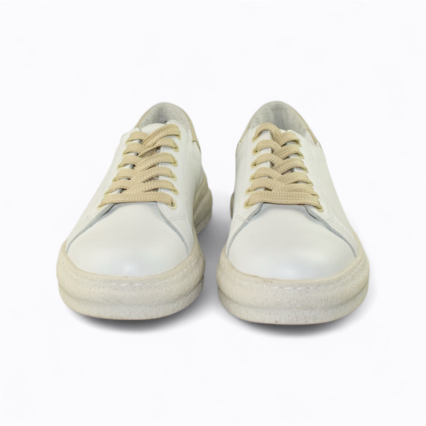 Madisia Women's White Leather Sneakers with a Beige Accent