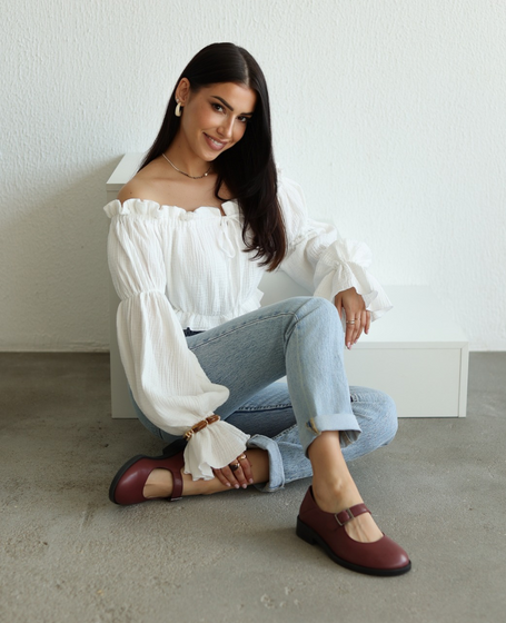 Sanirei Women's Burgundy Leather Low-Top Shoes