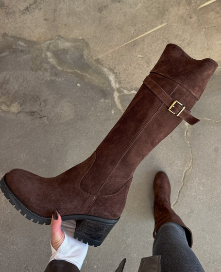 Bettina Women's Leather Chocolate-Brown Knee-High Boots