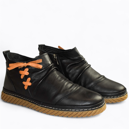 SKÓRZANE CZARNE TRZEWIKI DAMSKIE KAVIANI