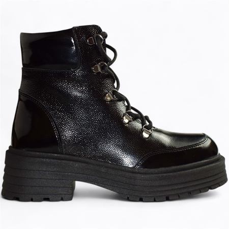 SKÓRZANE CZARNE TRZEWIKI DAMSKIE KERALIN